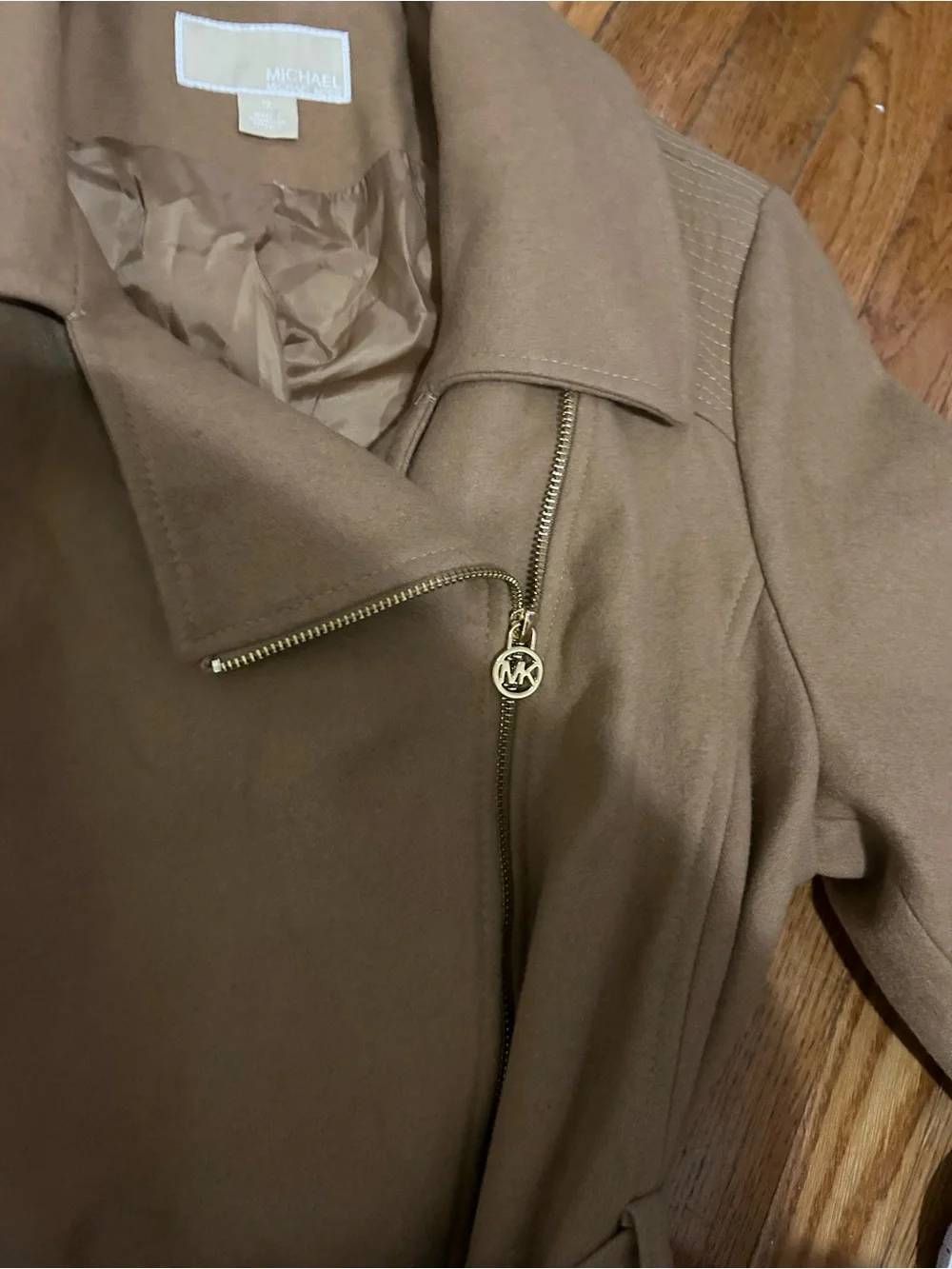 Like New! Michael Kors Camel Wool Belted Pea Trench Coat Tan 1X - Picture 3 of 8